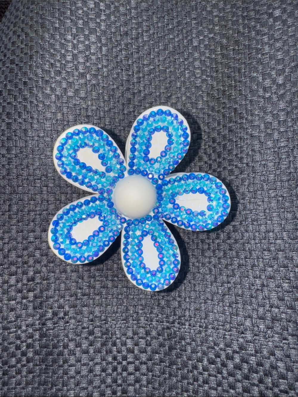 Double sided Blue Hand Bedazzled Flower Hair Clip